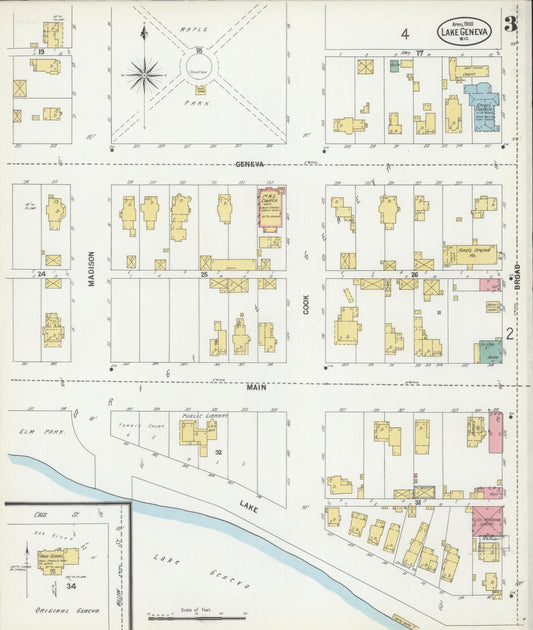Sanborn Fire Insurance Map from Lake Geneva, Walworth County, Wisconsin (1900), Sheet #0003 - Historic Sanborn Fire Insurance Map Print, vintage old map wall art, antique decor, genealogy gift, Wisconsin Wisconsin map