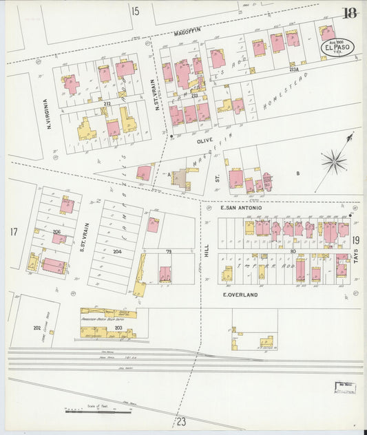 Sanborn Fire Insurance Map from El Paso, El Paso County, Texas (1900), Sheet #0018 - Historic Sanborn Fire Insurance Map Print, vintage old map wall art, antique decor, genealogy gift, Texas Texas map