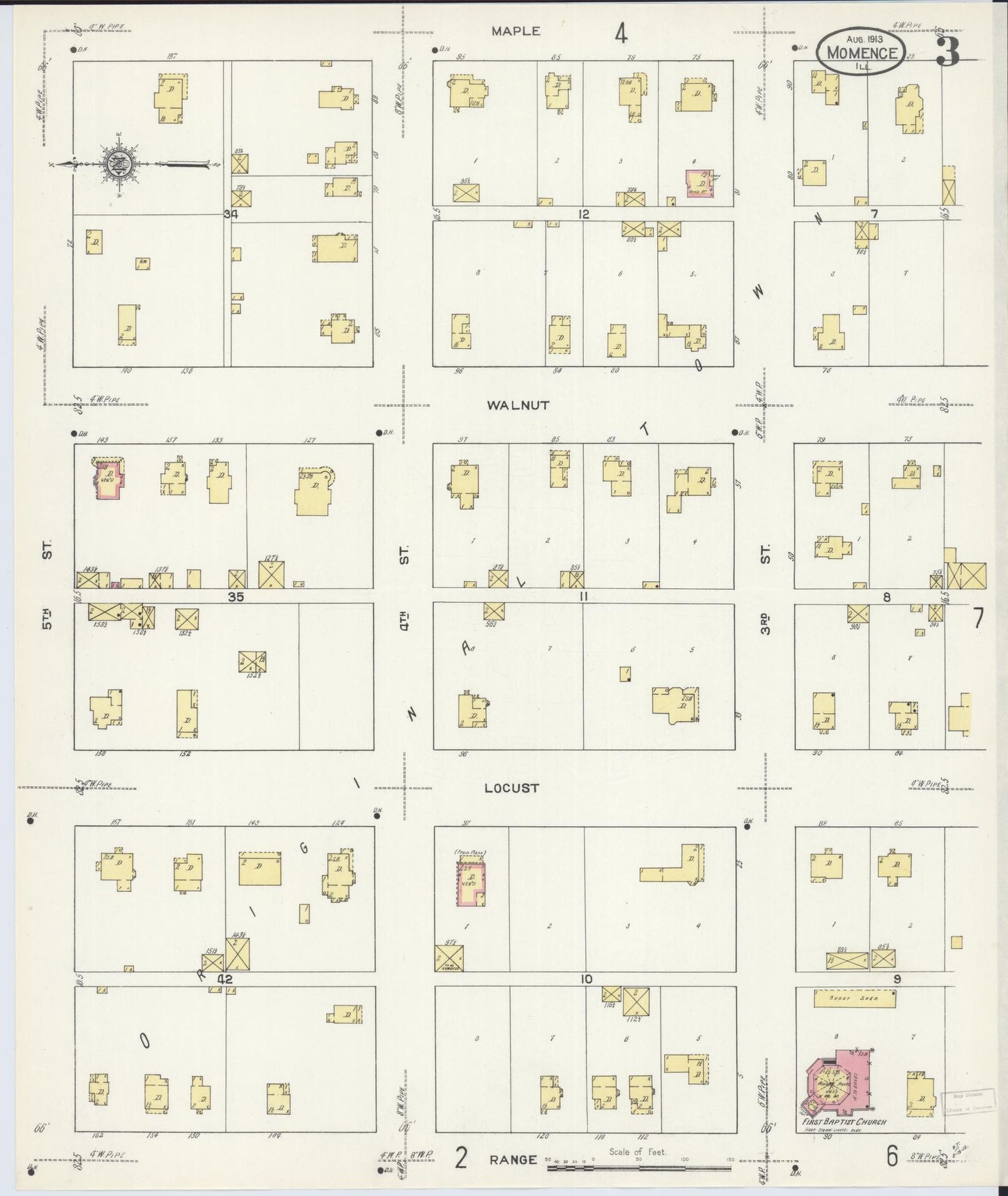 Sanborn Fire Insurance Map from Momence, Kankakee County, Illinois (1913), Sheet #0003 - Complete Map Set gallery image, historic Sanborn map, vintage wall art, Illinois Illinois