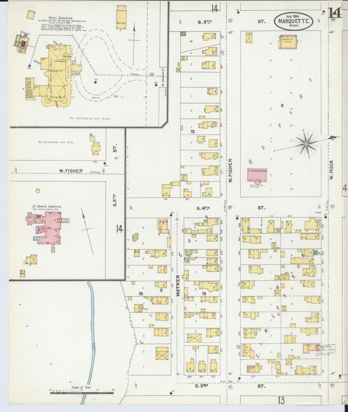 Sanborn Fire Insurance Map from Marquette, Marquette County, Michigan (1904), Sheet #0014 - Historic Sanborn Fire Insurance Map Print, vintage old map wall art, antique decor, genealogy gift, Michigan Michigan map