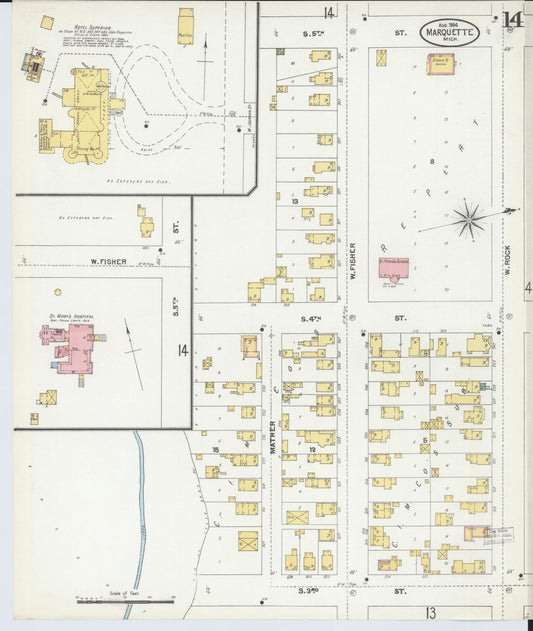 Sanborn Fire Insurance Map from Marquette, Marquette County, Michigan (1904), Sheet #0014 - Historic Sanborn Fire Insurance Map Print, vintage old map wall art, antique decor, genealogy gift, Michigan Michigan map