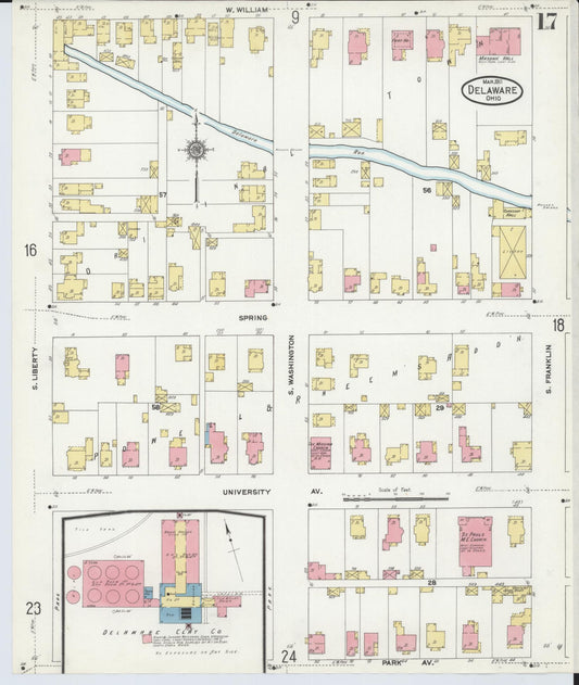Sanborn Fire Insurance Map from Delaware, Delaware County, Ohio (1911), Sheet #0017 - Historic Sanborn Fire Insurance Map Print, vintage old map wall art, antique decor, genealogy gift, Ohio Ohio map