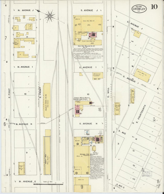 Sanborn Fire Insurance Map from Crowley, Acadia Parish, Louisiana (1909), Sheet #0010 - Historic Sanborn Fire Insurance Map Print, vintage old map wall art, antique decor, genealogy gift, Louisiana Louisiana map