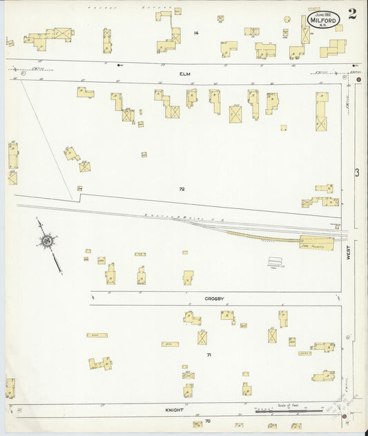 Sanborn Fire Insurance Map from Milford, Hillsborough County, New Hampshire (1912), Sheet #0002 - Historic Sanborn Fire Insurance Map Print, vintage old map wall art, antique decor, genealogy gift, New Hampshire New Hampshire map