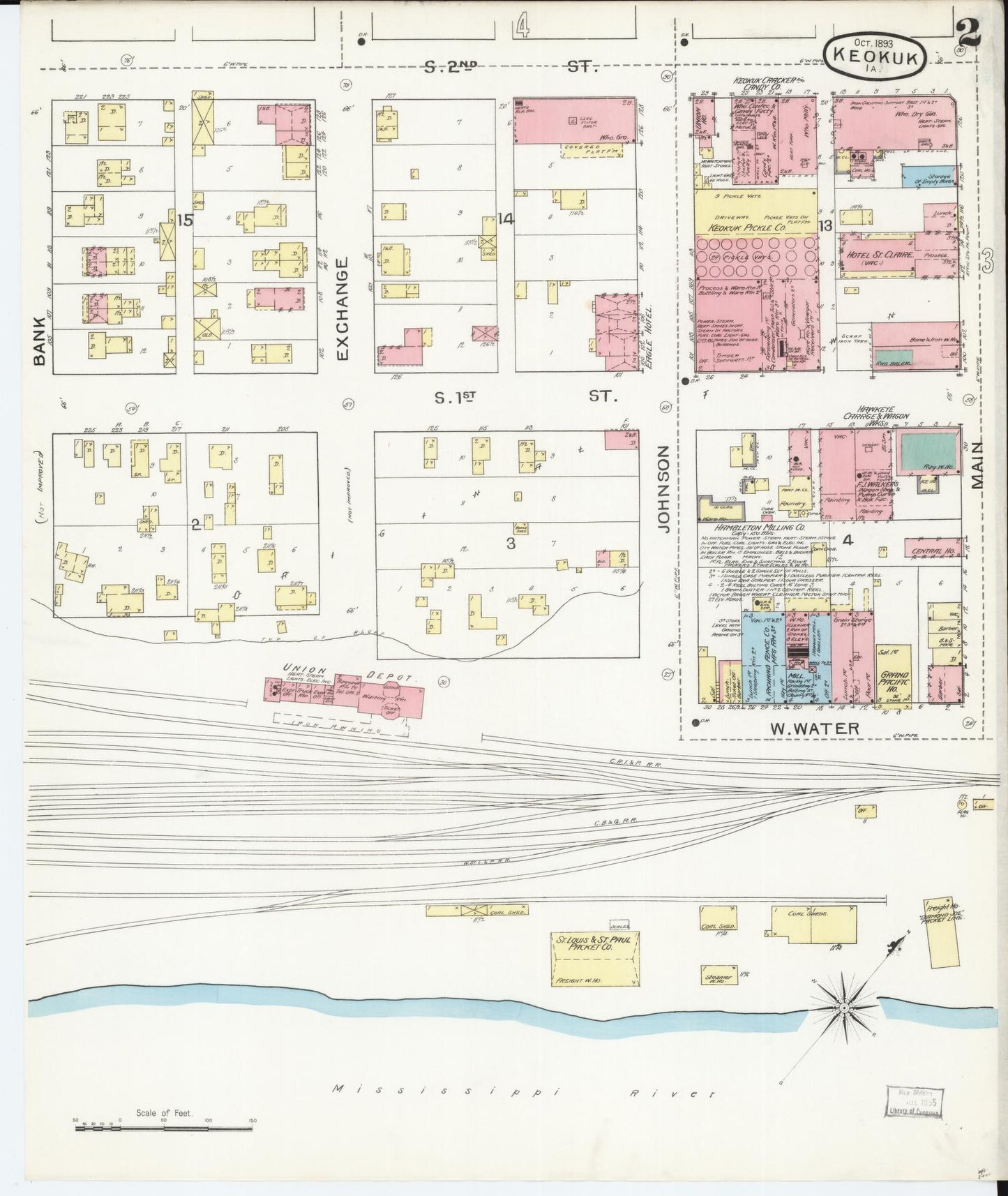 Sanborn Fire Insurance Map from Keokuk, Lee County, Iowa (1893), Sheet #0002 - Historic Sanborn Fire Insurance Map Print, vintage old map wall art