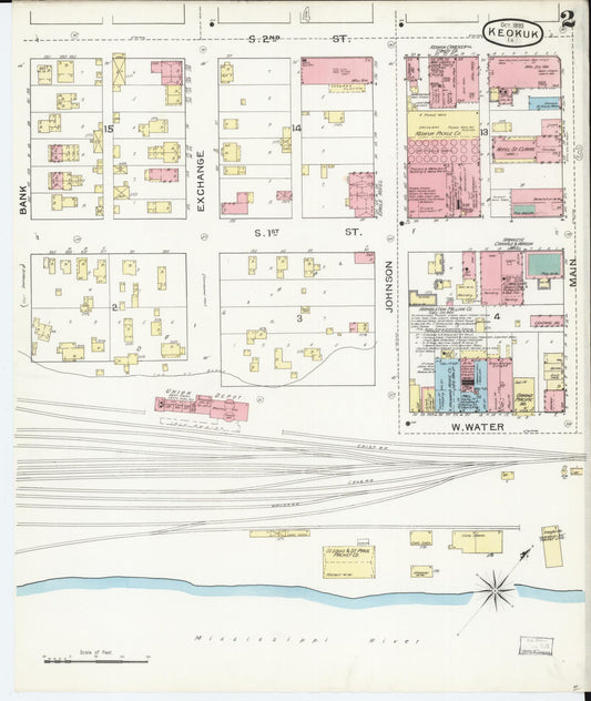 Sanborn Fire Insurance Map from Keokuk, Lee County, Iowa (1893), Sheet #0002 - Historic Sanborn Fire Insurance Map Print, vintage old map wall art