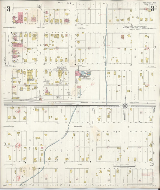 Sanborn Fire Insurance Map from Tecumseh, Johnson County, Nebraska (1943), Sheet #0003 - Historic Sanborn Fire Insurance Map Print, vintage old map wall art, antique decor, genealogy gift, Nebraska Nebraska map