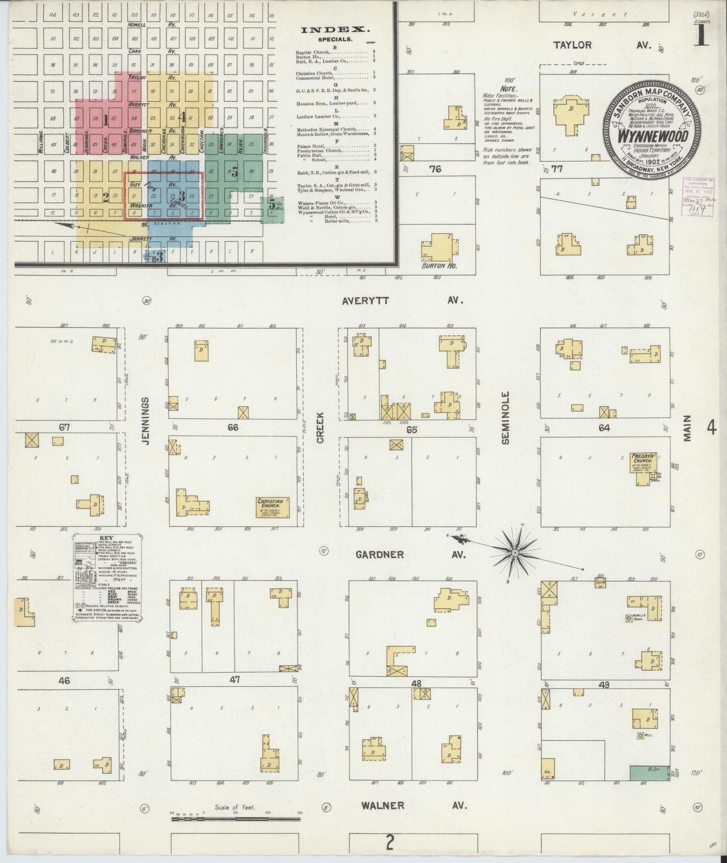 Sanborn Fire Insurance Map from Wynnewood, Garvin County, Oklahoma (1902), Sheet #0001 - Historic Sanborn Fire Insurance Map Print, vintage old map wall art, antique decor, genealogy gift, Oklahoma Oklahoma map