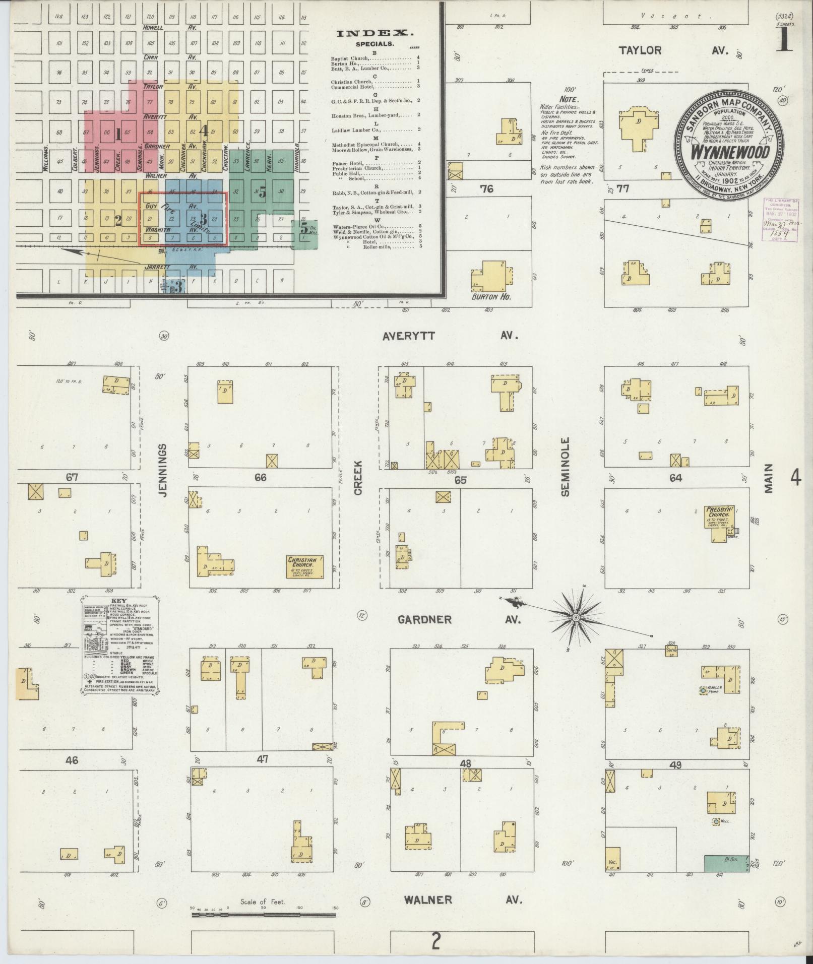 Sanborn Fire Insurance Map from Wynnewood, Garvin County, Oklahoma (1902), Sheet #0001 - Historic Sanborn Fire Insurance Map Print, vintage old map wall art, antique decor, genealogy gift, Oklahoma Oklahoma map