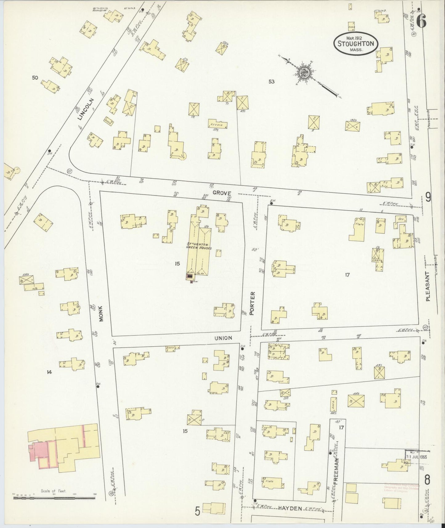 Sanborn Fire Insurance Map from Stoughton, Norfolk County, Massachusetts (1912), Sheet #0006 - Historic Sanborn Fire Insurance Map Print, vintage old map wall art, antique decor, genealogy gift, Massachusetts Massachusetts map
