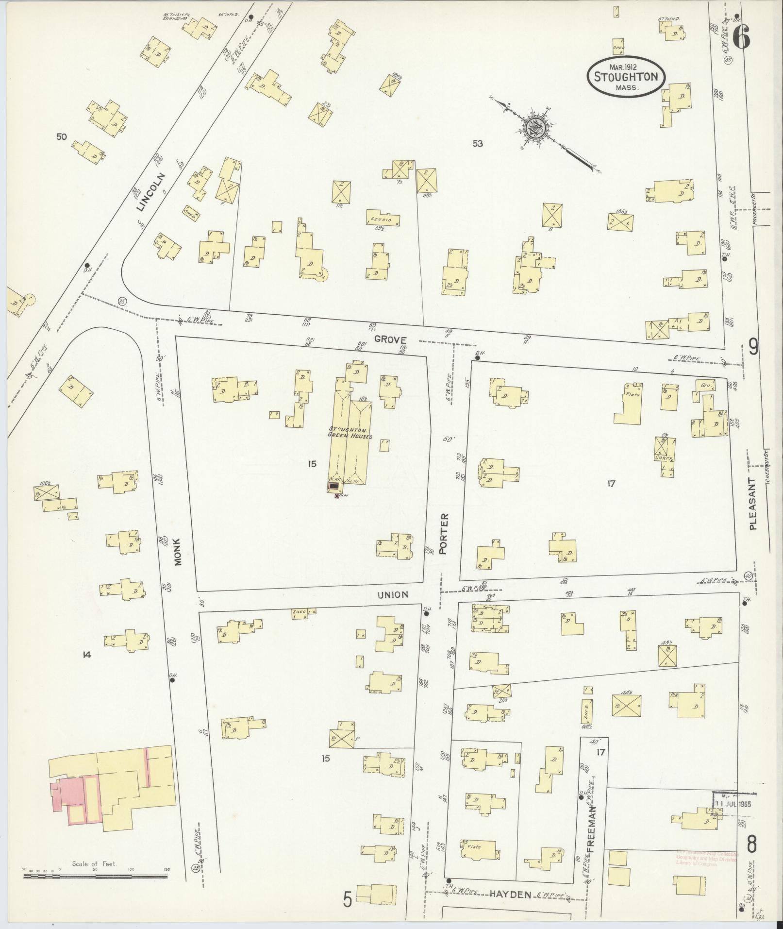 Sanborn Fire Insurance Map from Stoughton, Norfolk County, Massachusetts (1912), Sheet #0006 - Historic Sanborn Fire Insurance Map Print, vintage old map wall art, antique decor, genealogy gift, Massachusetts Massachusetts map