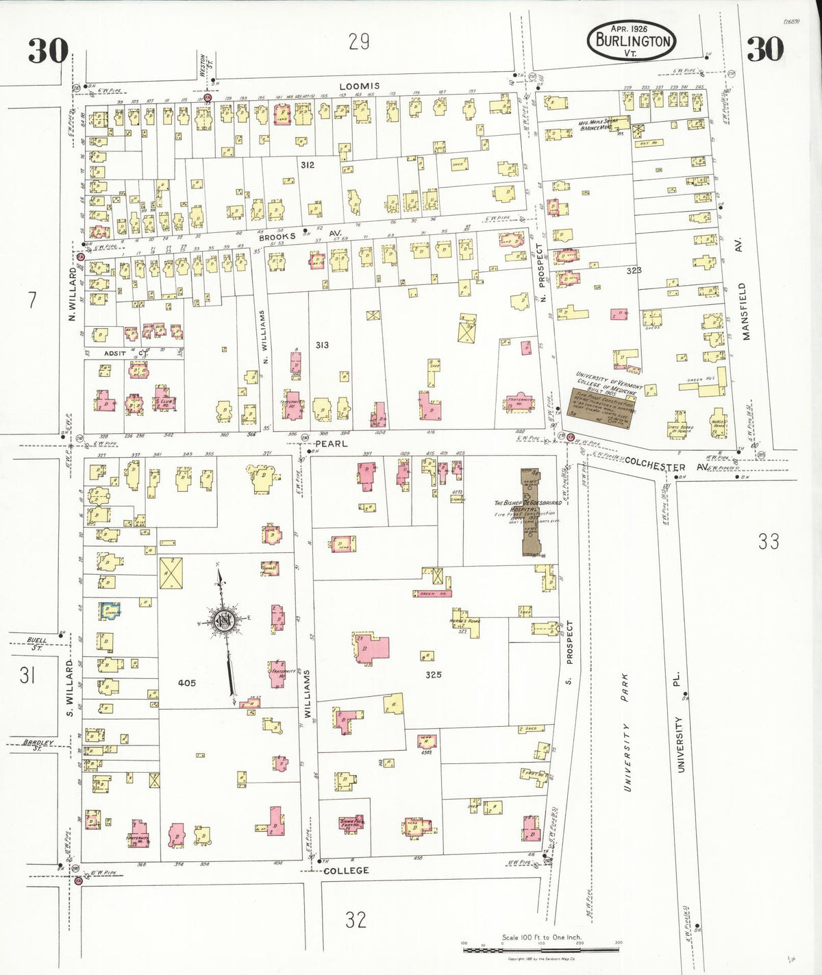 Sanborn Fire Insurance Map from Burlington, Chittenden County, Vermont (1926), Sheet #0030 - Complete Map Set gallery image, historic Sanborn map, vintage wall art, Vermont Vermont