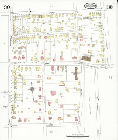 Sanborn Fire Insurance Map from Burlington, Chittenden County, Vermont (1926), Sheet #0030 - Complete Map Set gallery image, historic Sanborn map, vintage wall art, Vermont Vermont