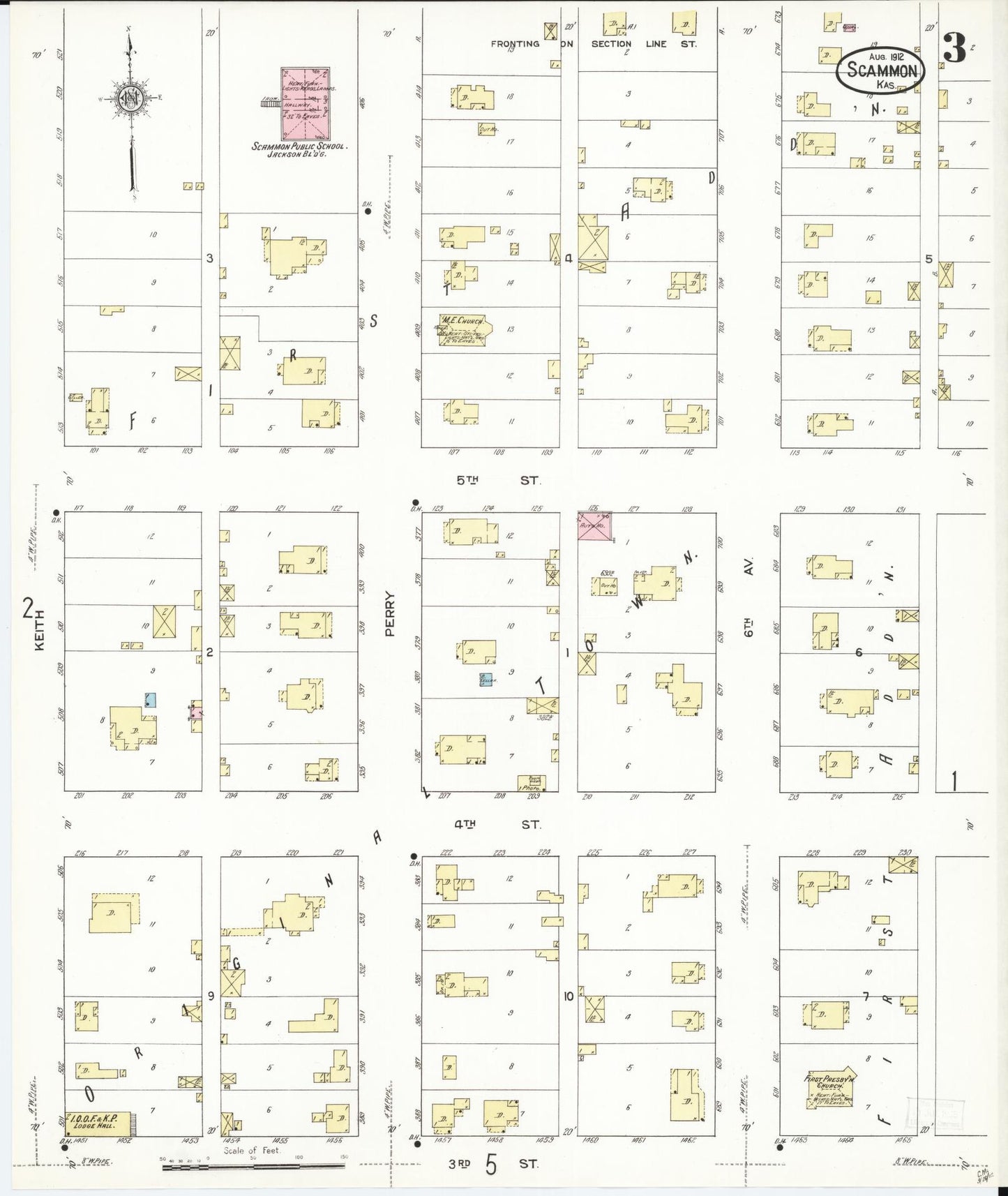 Sanborn Fire Insurance Map from Scammon, Cherokee County, Kansas (1912), Sheet #0003 - Complete Map Set gallery image, historic Sanborn map, vintage wall art, Kansas Kansas