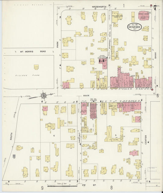 Sanborn Fire Insurance Map from Geneseo, Livingston County, New York (1913), Sheet #0007 - Historic Sanborn Fire Insurance Map Print, vintage old map wall art, antique decor, genealogy gift, New York New York map