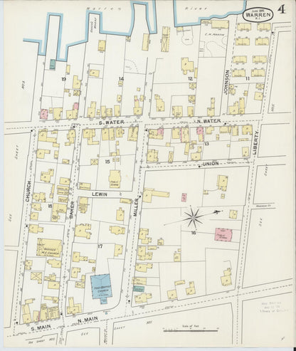 Sanborn Fire Insurance Map from Warren, Bristol County, Rhode Island (1892), Sheet #0004 - Complete Map Set gallery image, historic Sanborn map, vintage wall art, Rhode Island Rhode Island