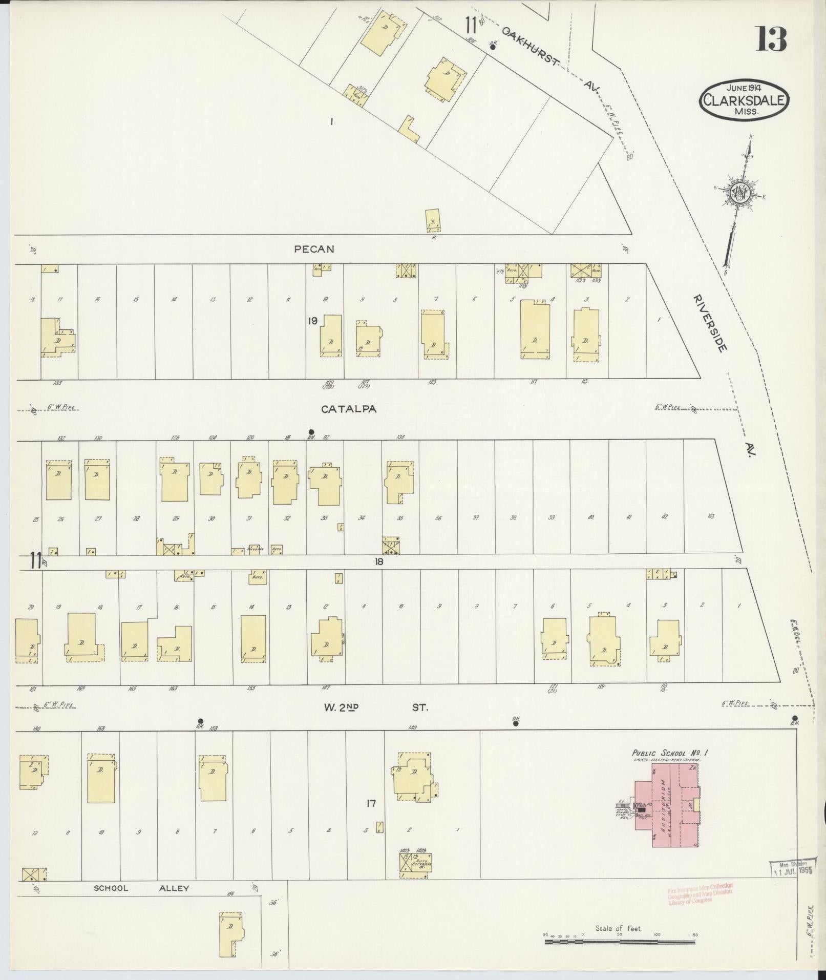 Sanborn Fire Insurance Map from Clarksdale, Coahoma County, Mississippi (1914), Sheet #0013 - Historic Sanborn Fire Insurance Map Print, vintage old map wall art, antique decor, genealogy gift, Mississippi Mississippi map