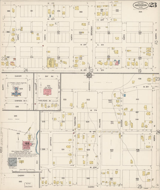 Sanborn Fire Insurance Map from Aberdeen, Grays Harbor County, Washington (1914), Sheet #0023 - Historic Sanborn Fire Insurance Map Print, vintage old map wall art, antique decor, genealogy gift, Washington Washington map