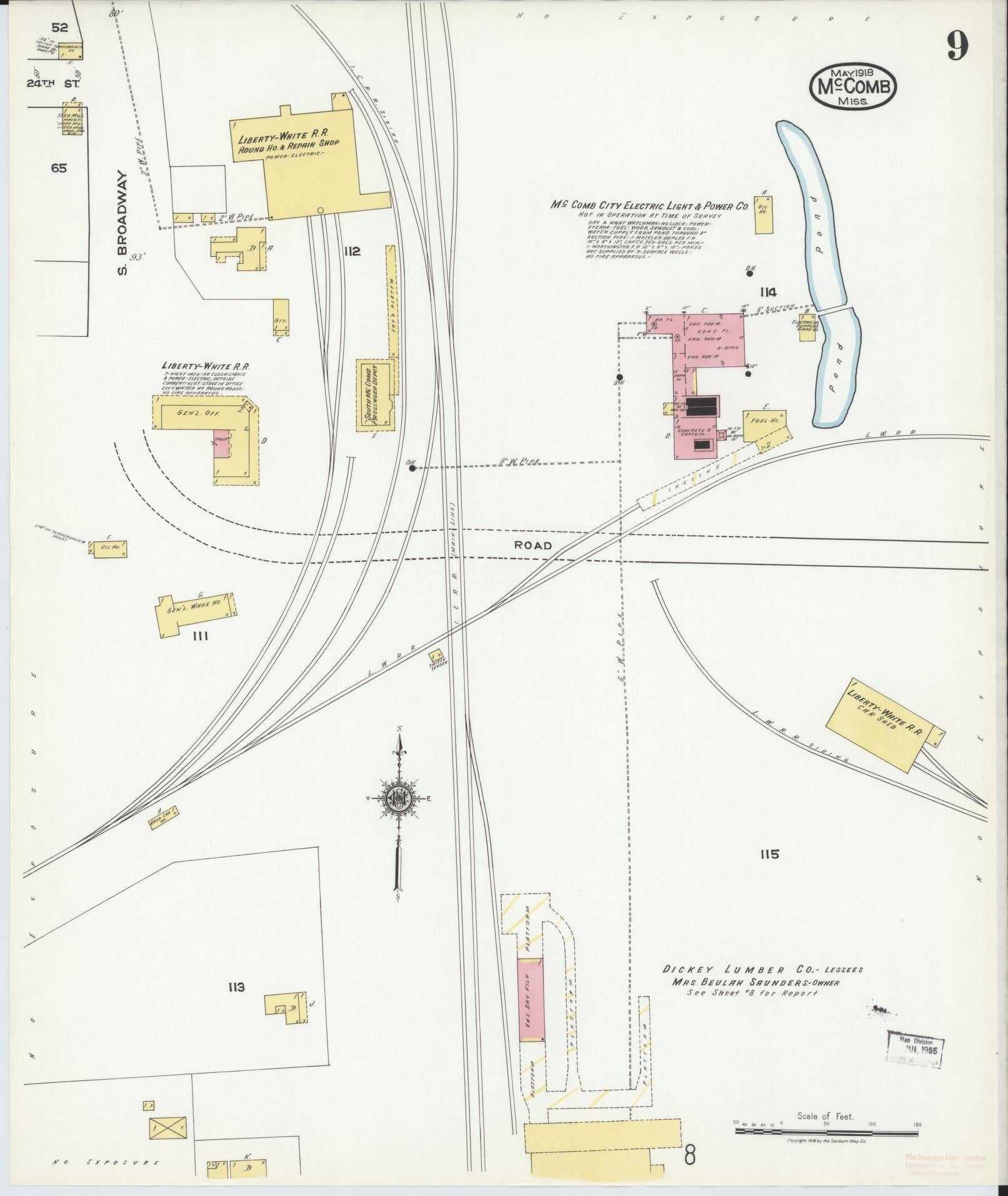 Sanborn Fire Insurance Map from McComb, Pike County, Mississippi (1918), Sheet #0009 - Complete Map Set gallery image, historic Sanborn map, vintage wall art, Mississippi Mississippi
