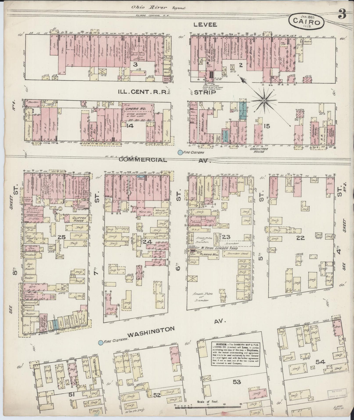 Sanborn Fire Insurance Map from Cairo, Alexander County, Illinois (1885), Sheet #0003 - Complete Map Set gallery image, historic Sanborn map, vintage wall art, Illinois Illinois