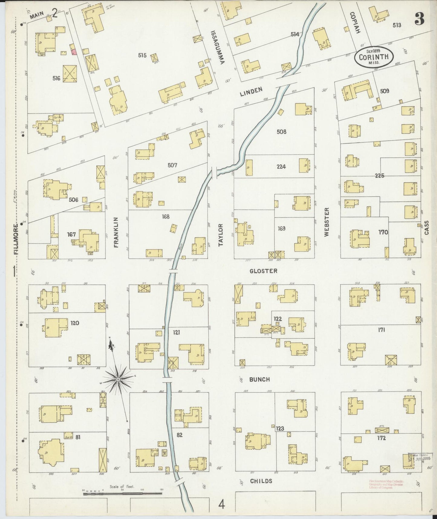 Sanborn Fire Insurance Map from Corinth, Alcorn County, Mississippi (1899), Sheet #0003 - Complete Map Set gallery image, historic Sanborn map, vintage wall art, Mississippi Mississippi