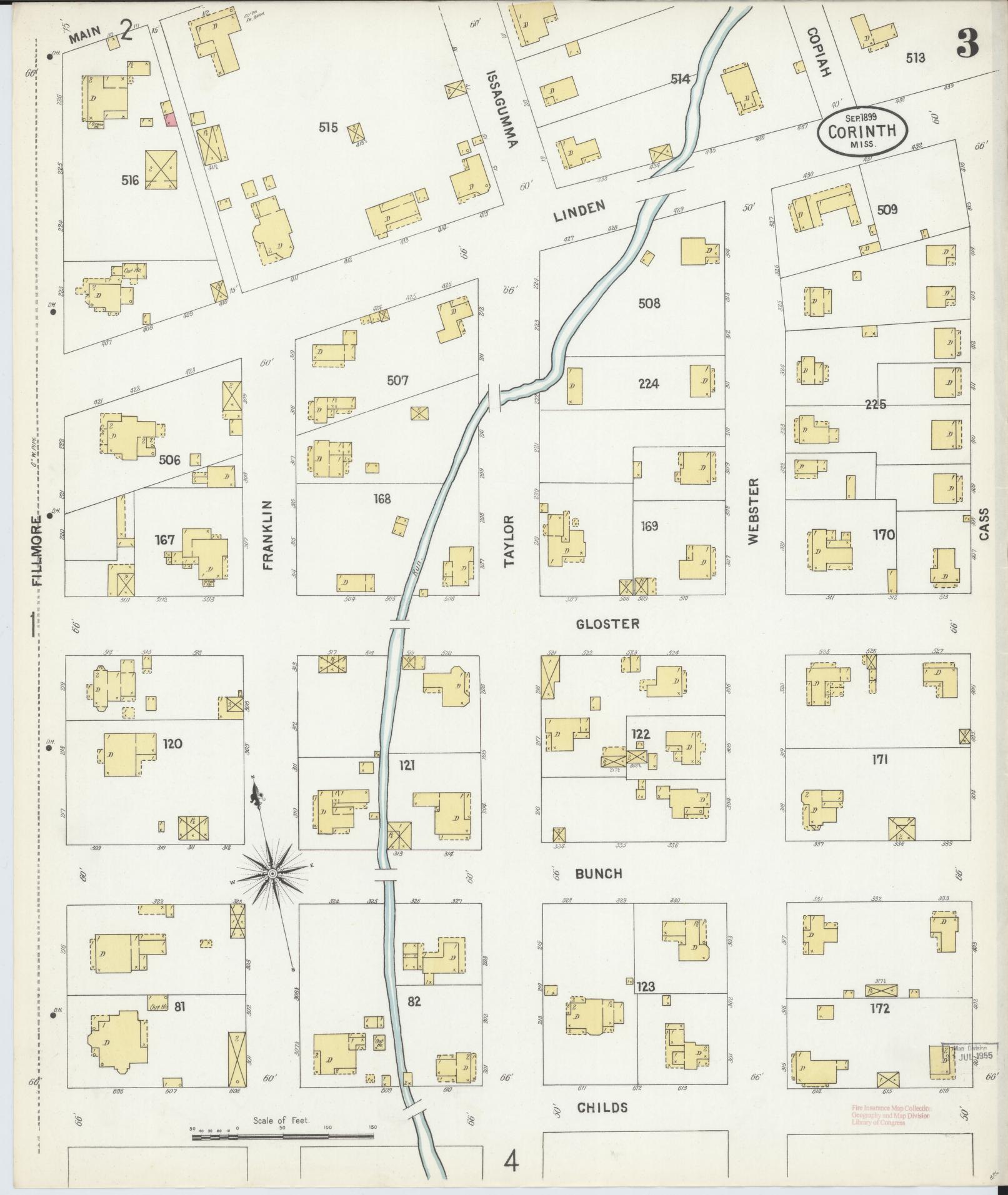 Sanborn Fire Insurance Map from Corinth, Alcorn County, Mississippi (1899), Sheet #0003 - Complete Map Set gallery image, historic Sanborn map, vintage wall art, Mississippi Mississippi