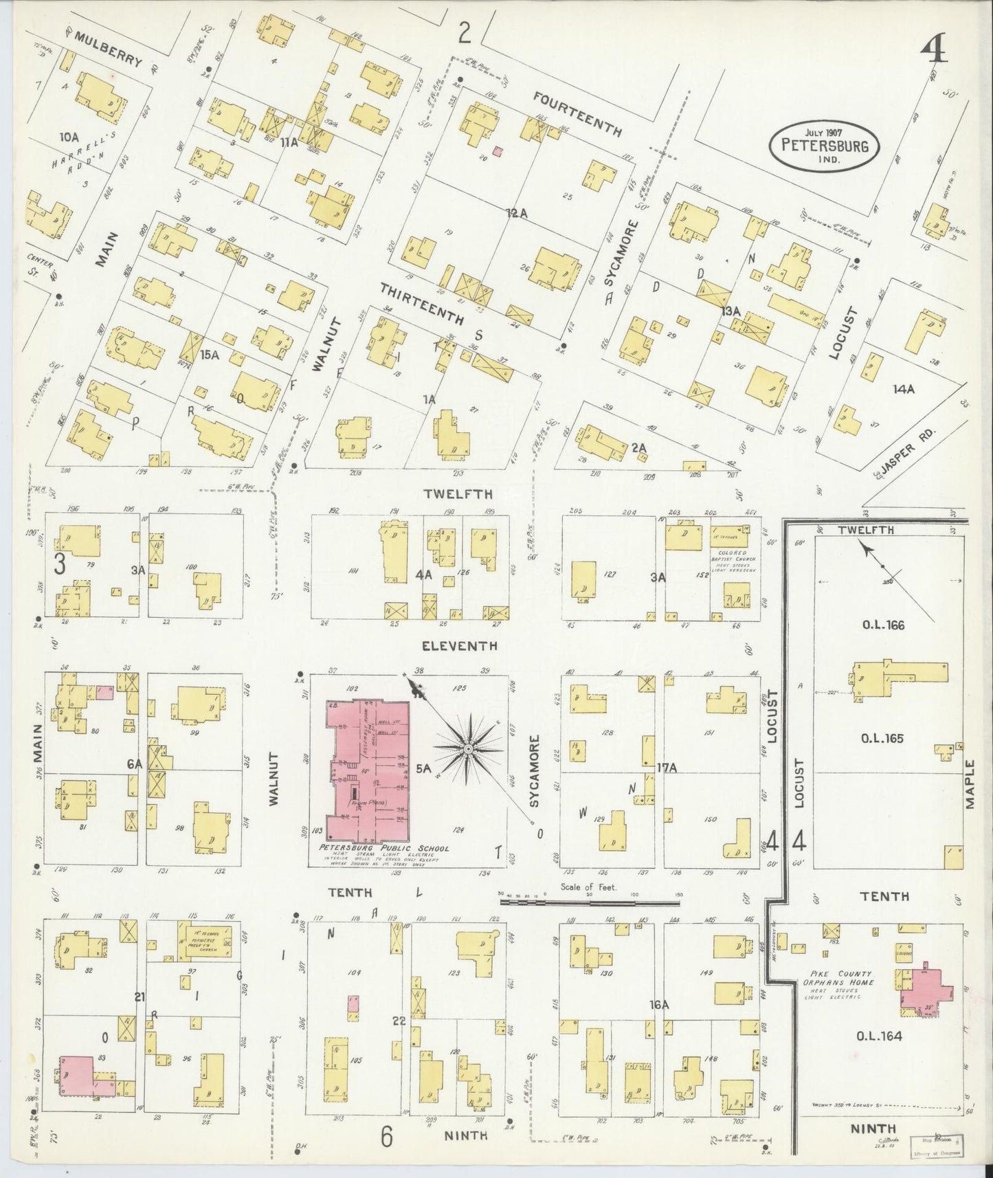Sanborn Fire Insurance Map from Petersburg, Pike County, Indiana (1907), Sheet #0004 - Complete Map Set gallery image, historic Sanborn map, vintage wall art, Indiana Indiana