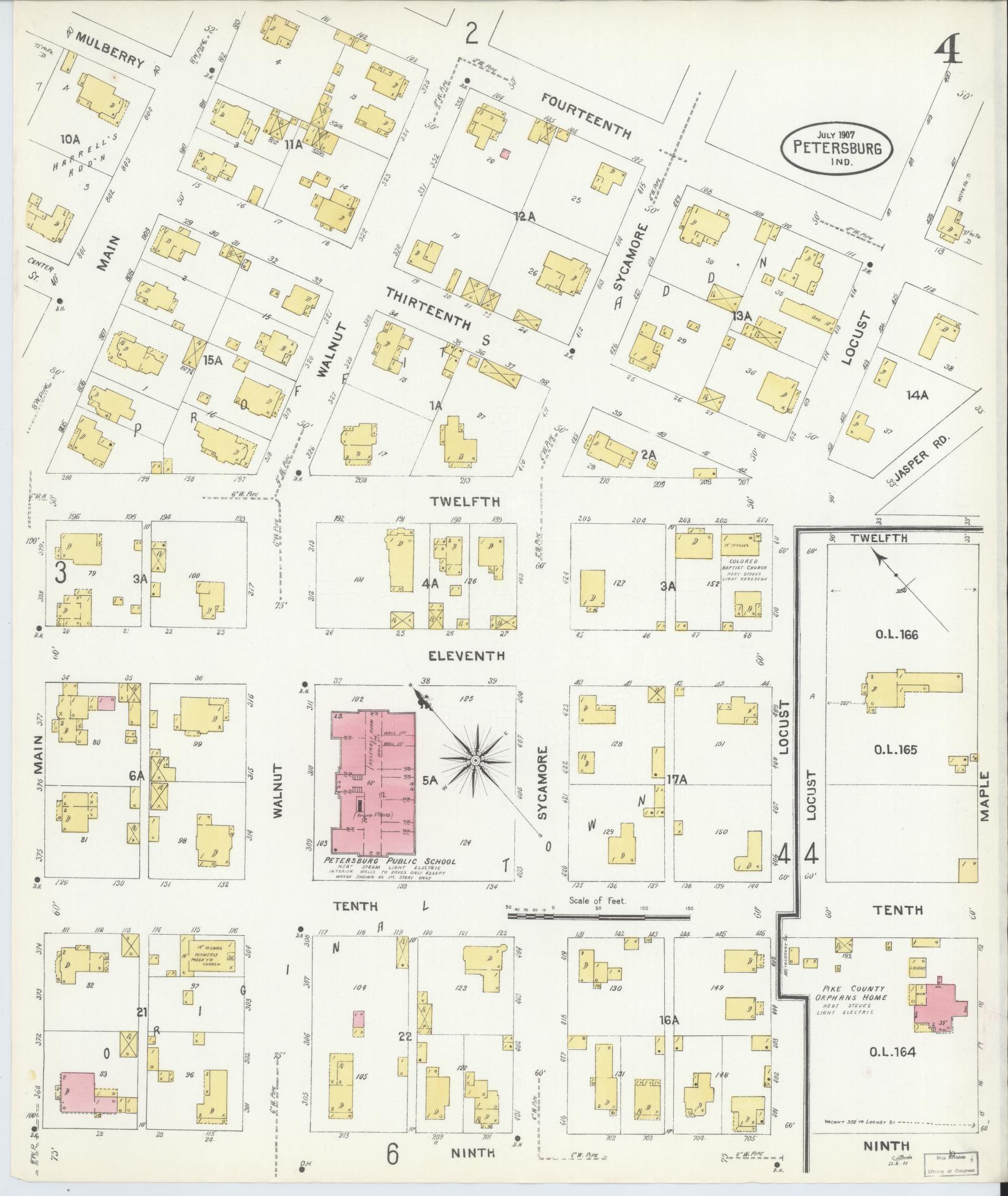 Sanborn Fire Insurance Map from Petersburg, Pike County, Indiana (1907), Sheet #0004 - Complete Map Set gallery image, historic Sanborn map, vintage wall art, Indiana Indiana