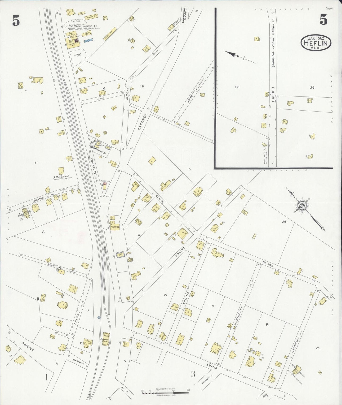 Sanborn Fire Insurance Map from Heflin, Cleburne County, Alabama (1930), Sheet #0005 - Complete Map Set gallery image, historic Sanborn map, vintage wall art, Alabama Alabama