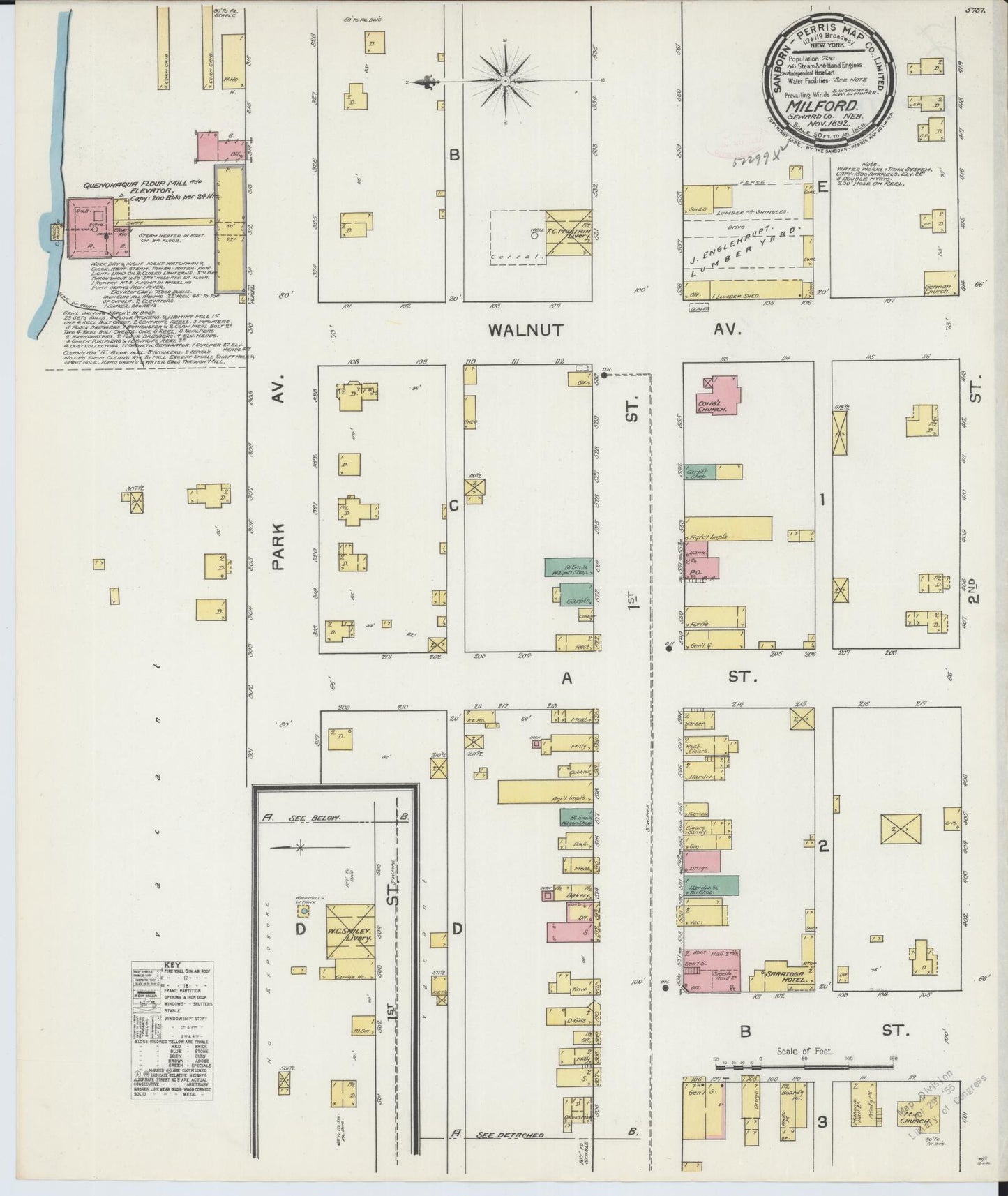 Sanborn Fire Insurance Map from Milford, Seward County, Nebraska (1892), Sheet #0001 - Historic Sanborn Fire Insurance Map Print, vintage old map wall art, antique decor, genealogy gift, Nebraska Nebraska map