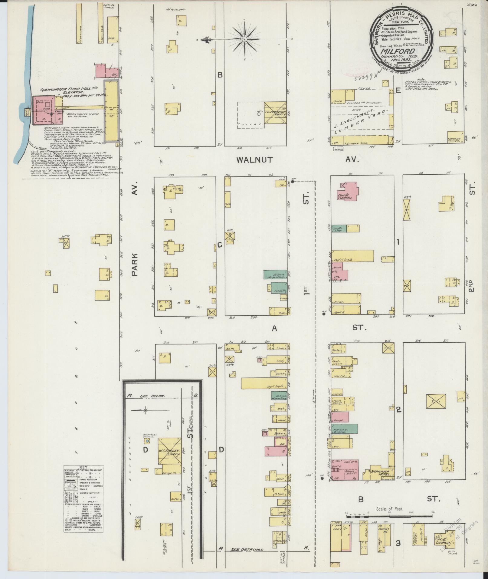 Sanborn Fire Insurance Map from Milford, Seward County, Nebraska (1892), Sheet #0001 - Historic Sanborn Fire Insurance Map Print, vintage old map wall art, antique decor, genealogy gift, Nebraska Nebraska map