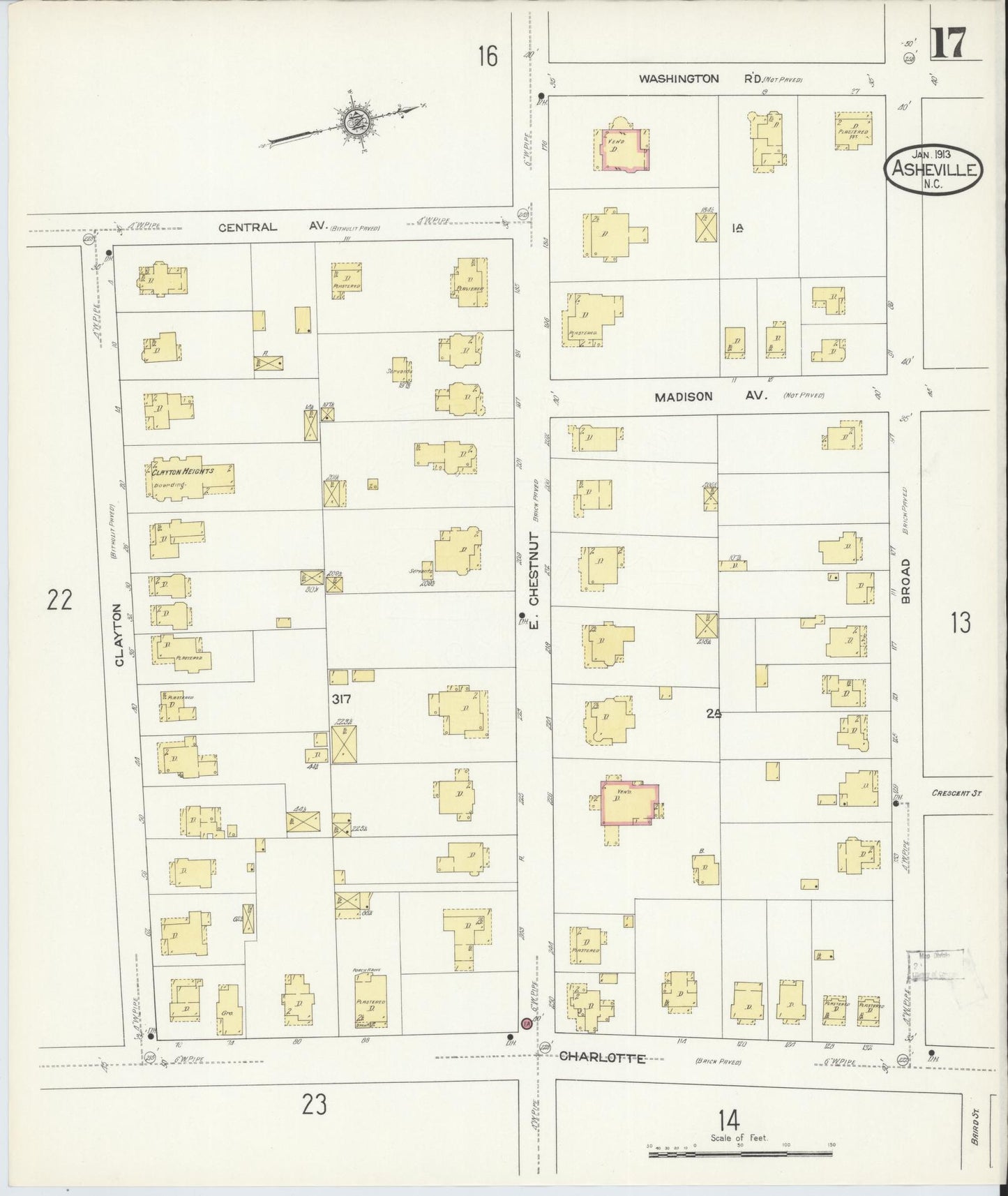 Sanborn Fire Insurance Map from Asheville, Buncombe County, North Carolina (1913), Sheet #0017 - Complete Map Set gallery image, historic Sanborn map, vintage wall art, North Carolina North Carolina