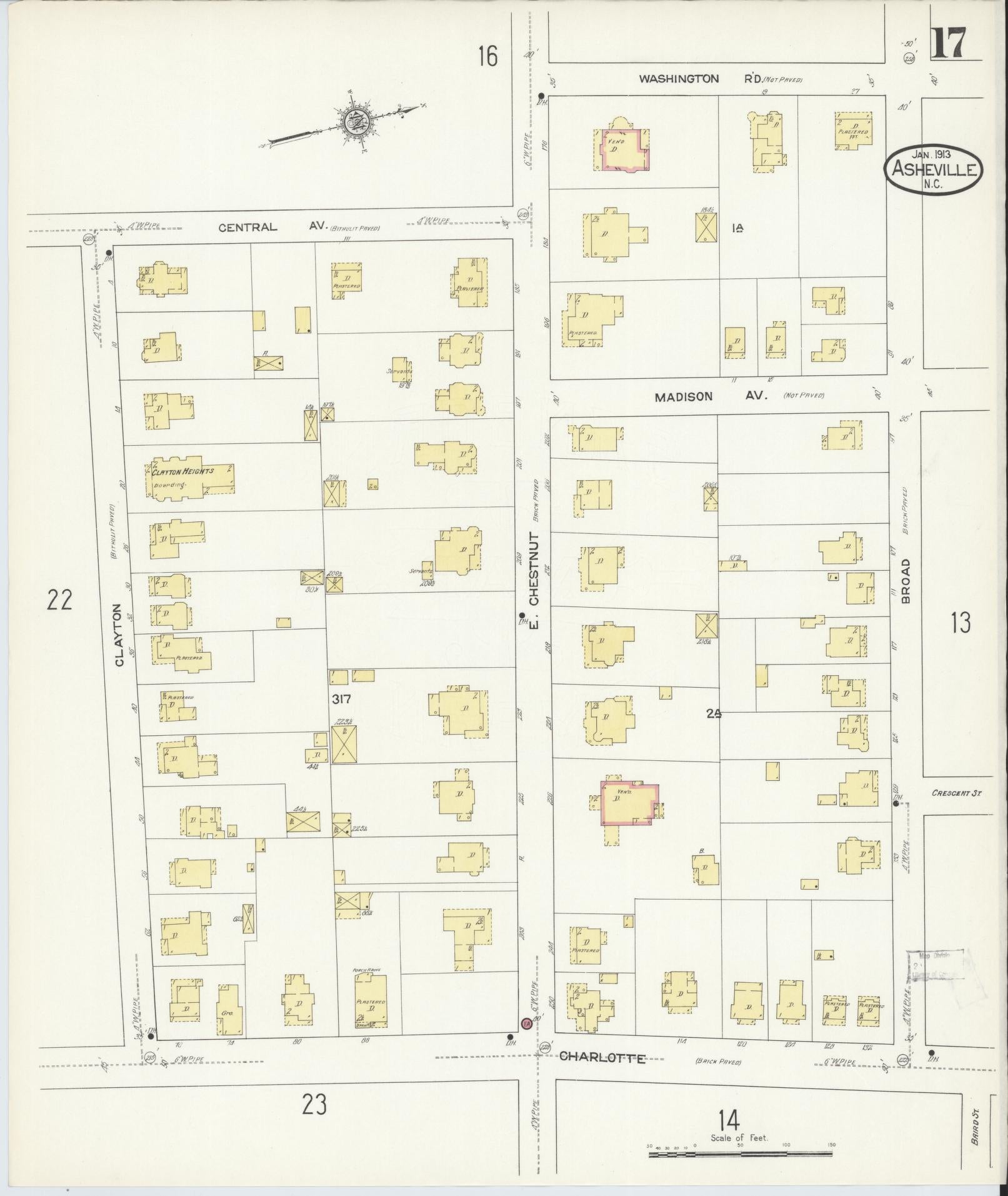 Sanborn Fire Insurance Map from Asheville, Buncombe County, North Carolina (1913), Sheet #0017 - Complete Map Set gallery image, historic Sanborn map, vintage wall art, North Carolina North Carolina