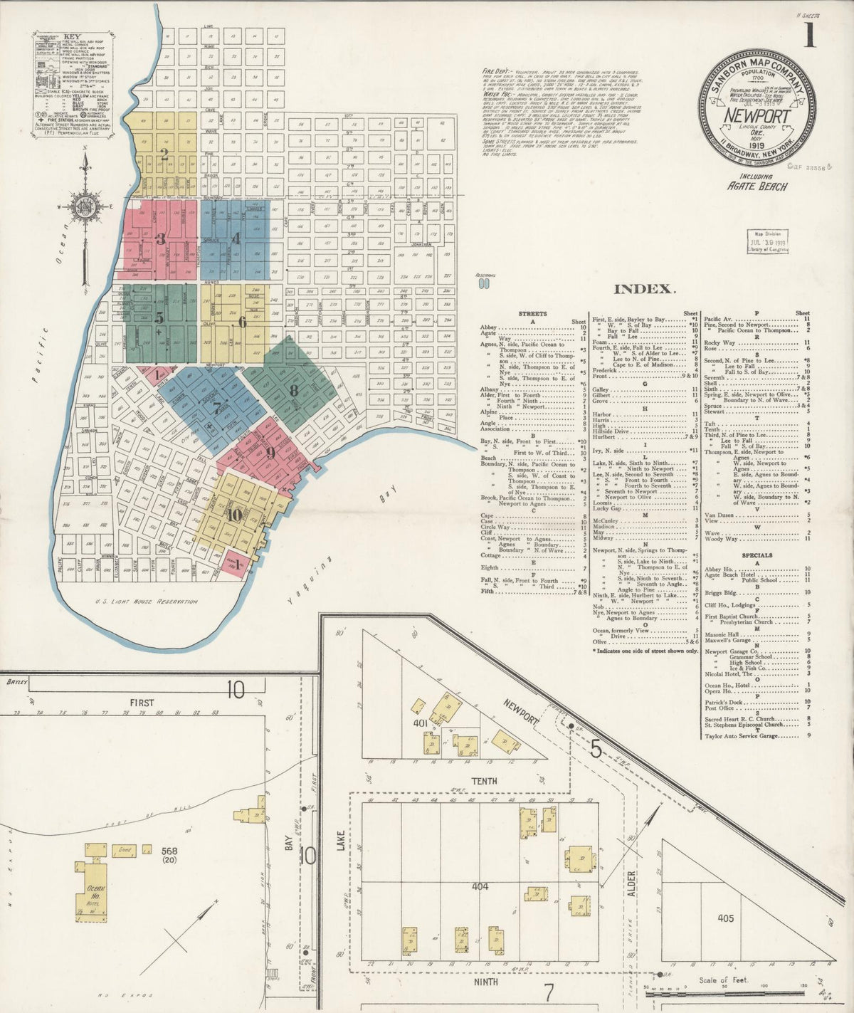 Sanborn Fire Insurance Map from Newport, Lincoln County, Oregon (1919), Sheet #0001 - Historic Sanborn Fire Insurance Map Print, vintage old map wall art, antique decor, genealogy gift, Oregon Oregon map