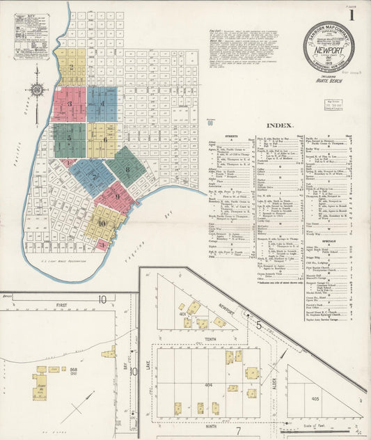 Sanborn Fire Insurance Map from Newport, Lincoln County, Oregon (1919), Sheet #0001 - Historic Sanborn Fire Insurance Map Print, vintage old map wall art, antique decor, genealogy gift, Oregon Oregon map