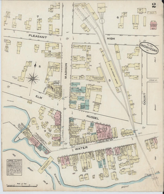 Sanborn Fire Insurance Map from Skowhegan, Somerset County, Maine (1884), Sheet #0002 - Historic Sanborn Fire Insurance Map Print, vintage old map wall art, antique decor, genealogy gift, Maine Maine map
