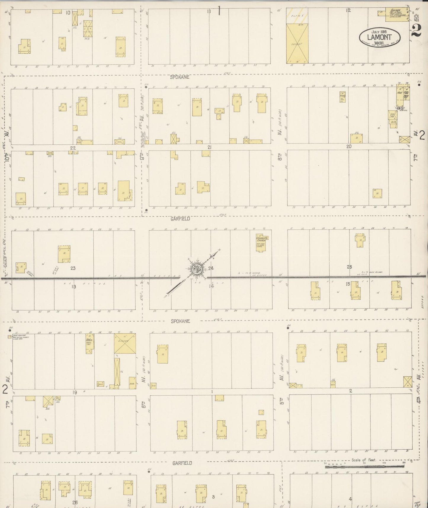 Sanborn Fire Insurance Map from Lamont, Whitman County, Washington (1916), Sheet #0002 - Complete Map Set gallery image, historic Sanborn map, vintage wall art, Washington Washington