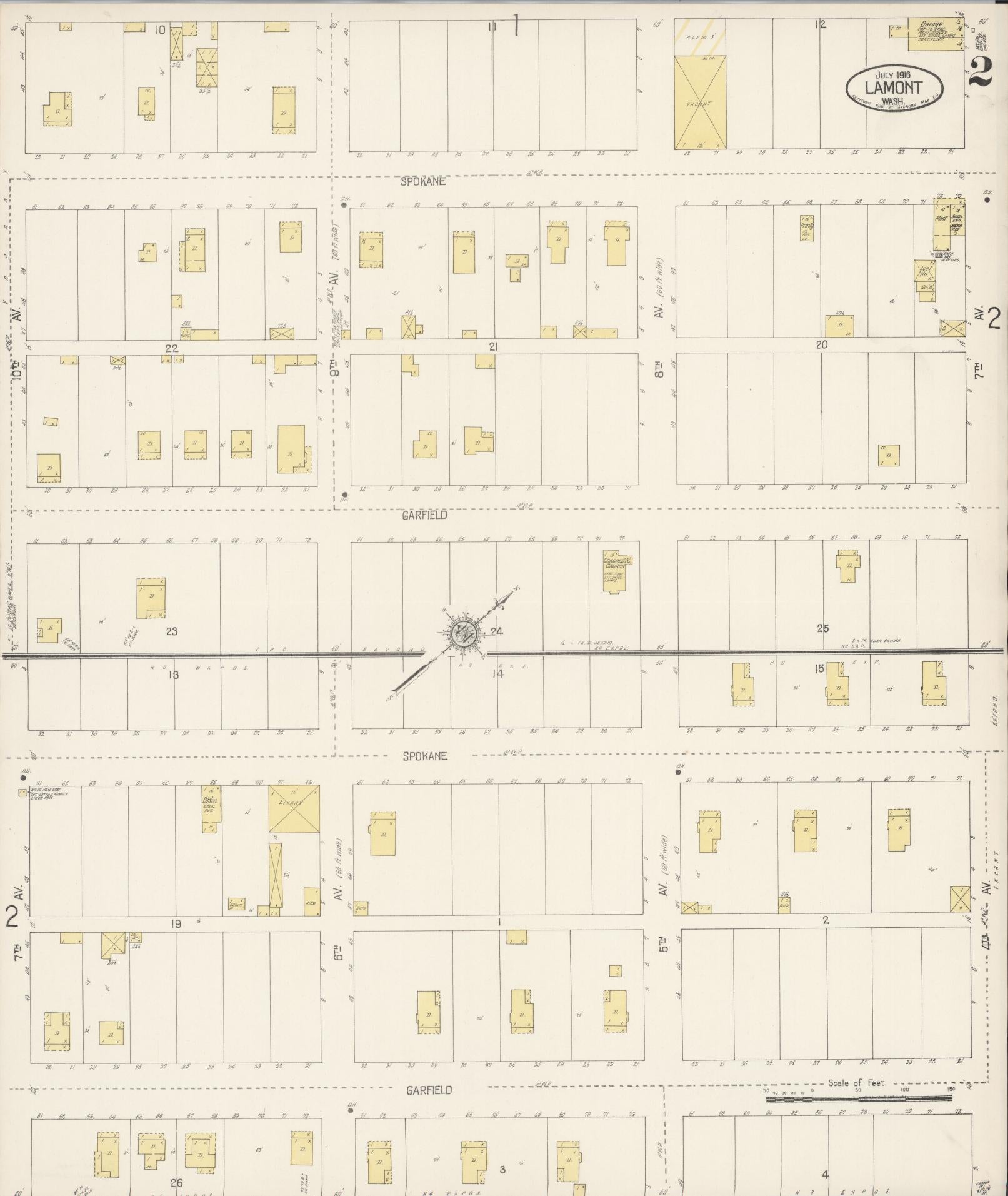 Sanborn Fire Insurance Map from Lamont, Whitman County, Washington (1916), Sheet #0002 - Complete Map Set gallery image, historic Sanborn map, vintage wall art, Washington Washington