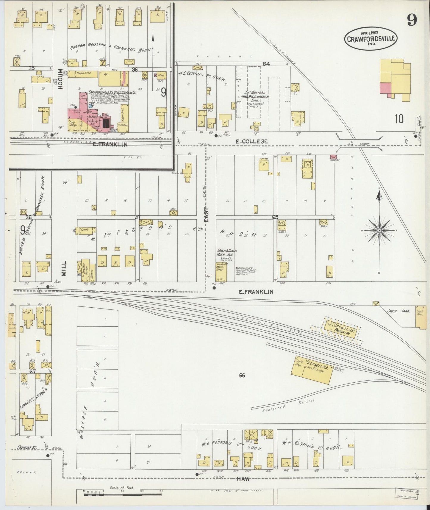 Sanborn Fire Insurance Map from Crawfordsville, Montgomery County, Indiana (1902), Sheet #0009 - Complete Map Set gallery image, historic Sanborn map, vintage wall art, Indiana Indiana