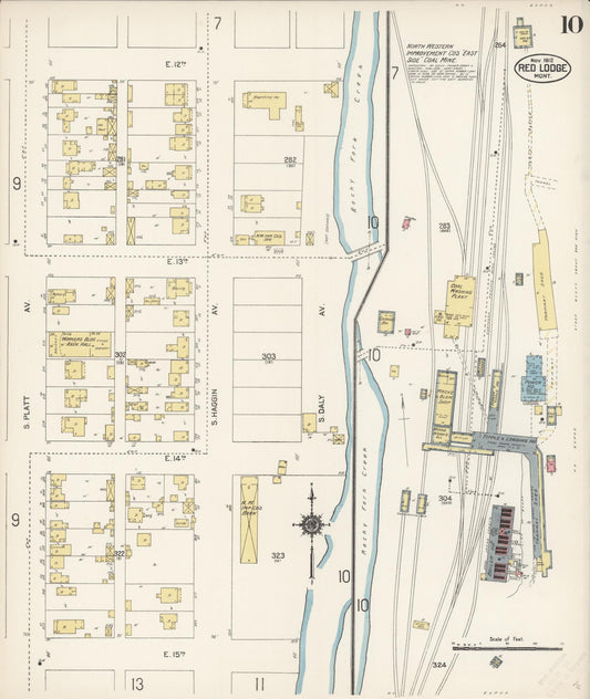 Sanborn Fire Insurance Map from Red Lodge, Carbon County, Montana (1912), Sheet #0010 - Historic Sanborn Fire Insurance Map Print, vintage old map wall art, antique decor, genealogy gift, Montana Montana map