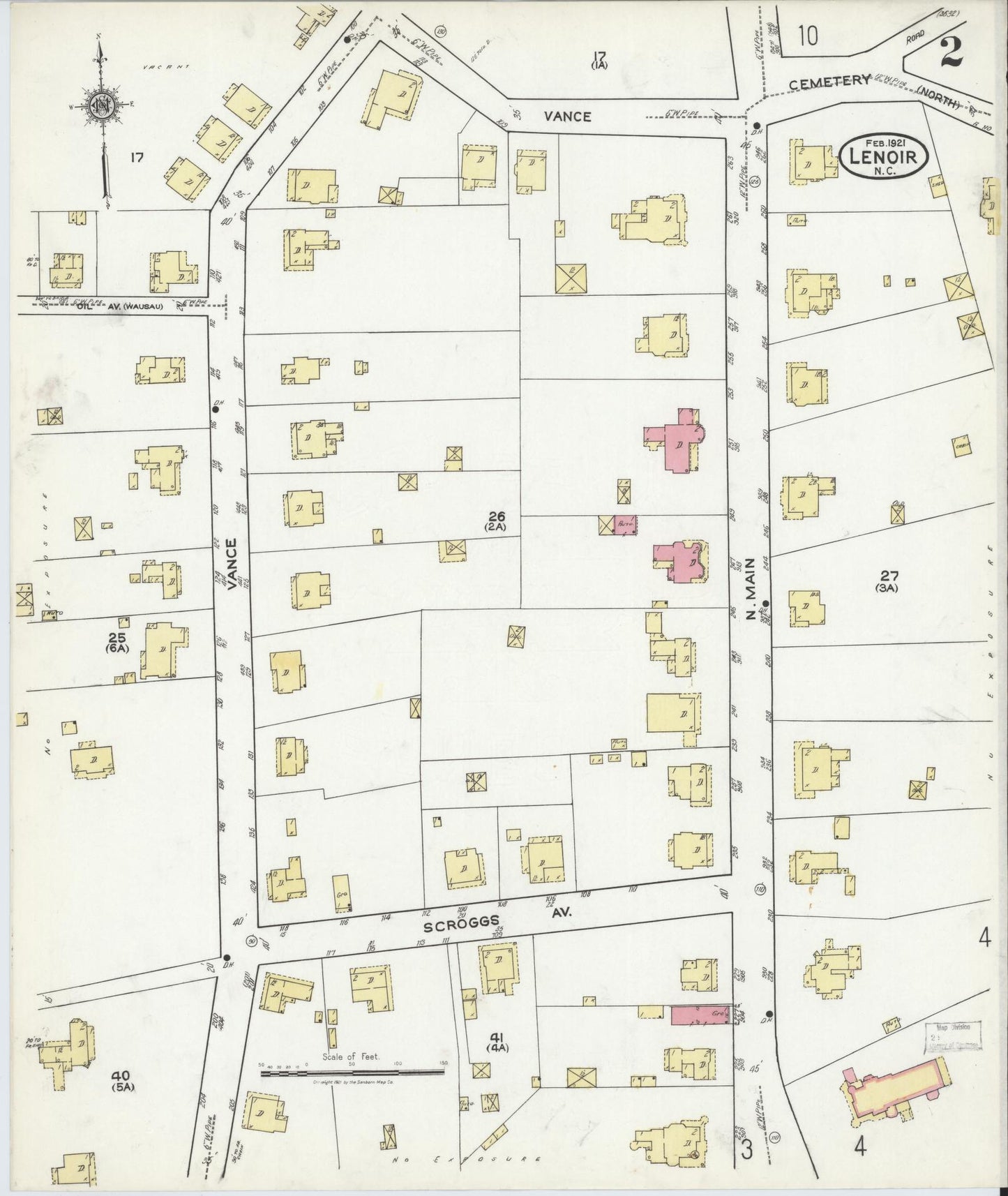 Sanborn Fire Insurance Map from Lenoir, Caldwell County, North Carolina (1921), Sheet #0002 - Complete Map Set gallery image, historic Sanborn map, vintage wall art, North Carolina North Carolina