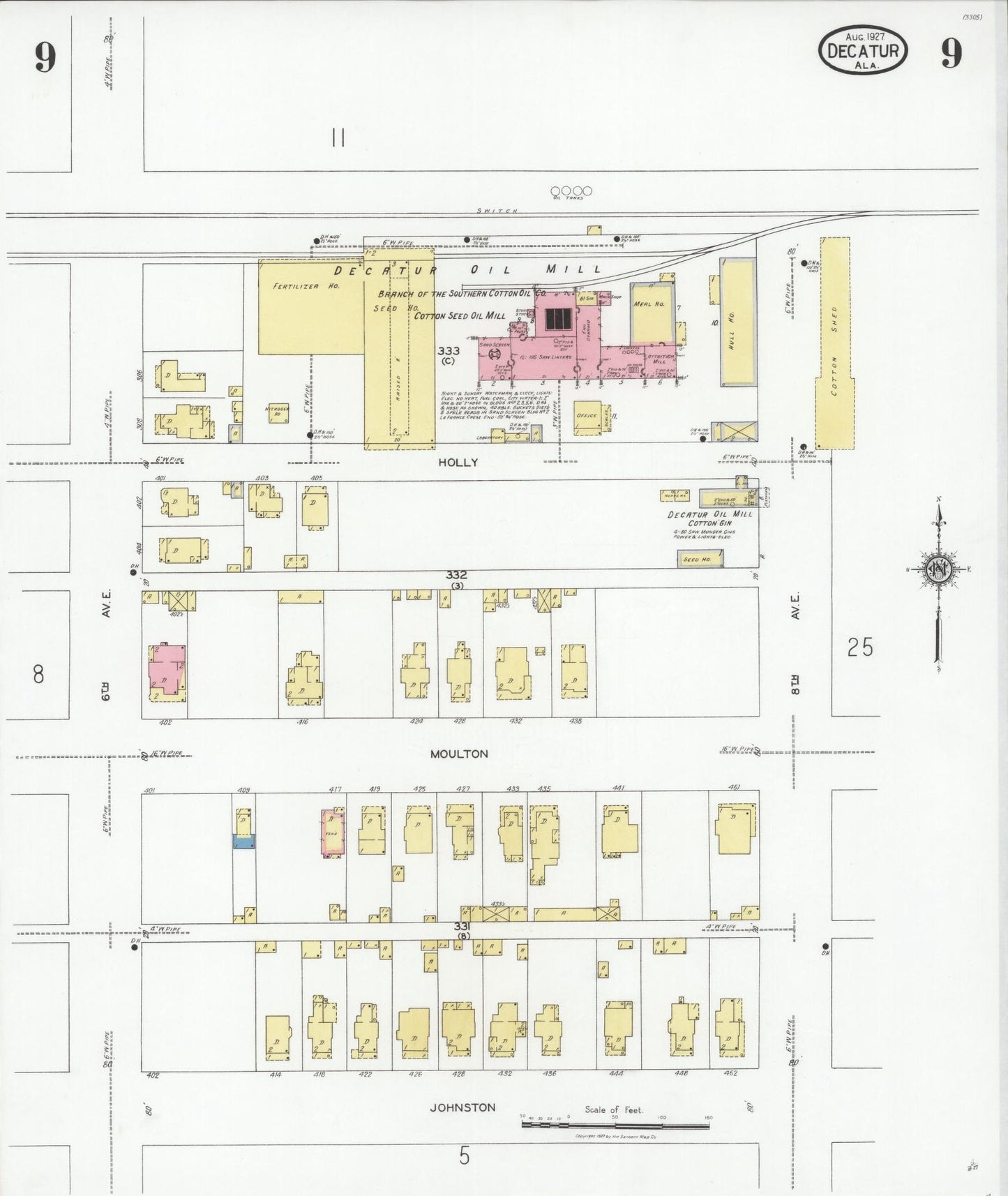 Sanborn Fire Insurance Map from Decatur, Morgan County, Alabama (1927), Sheet #0009 - Complete Map Set gallery image, historic Sanborn map, vintage wall art, Alabama Alabama