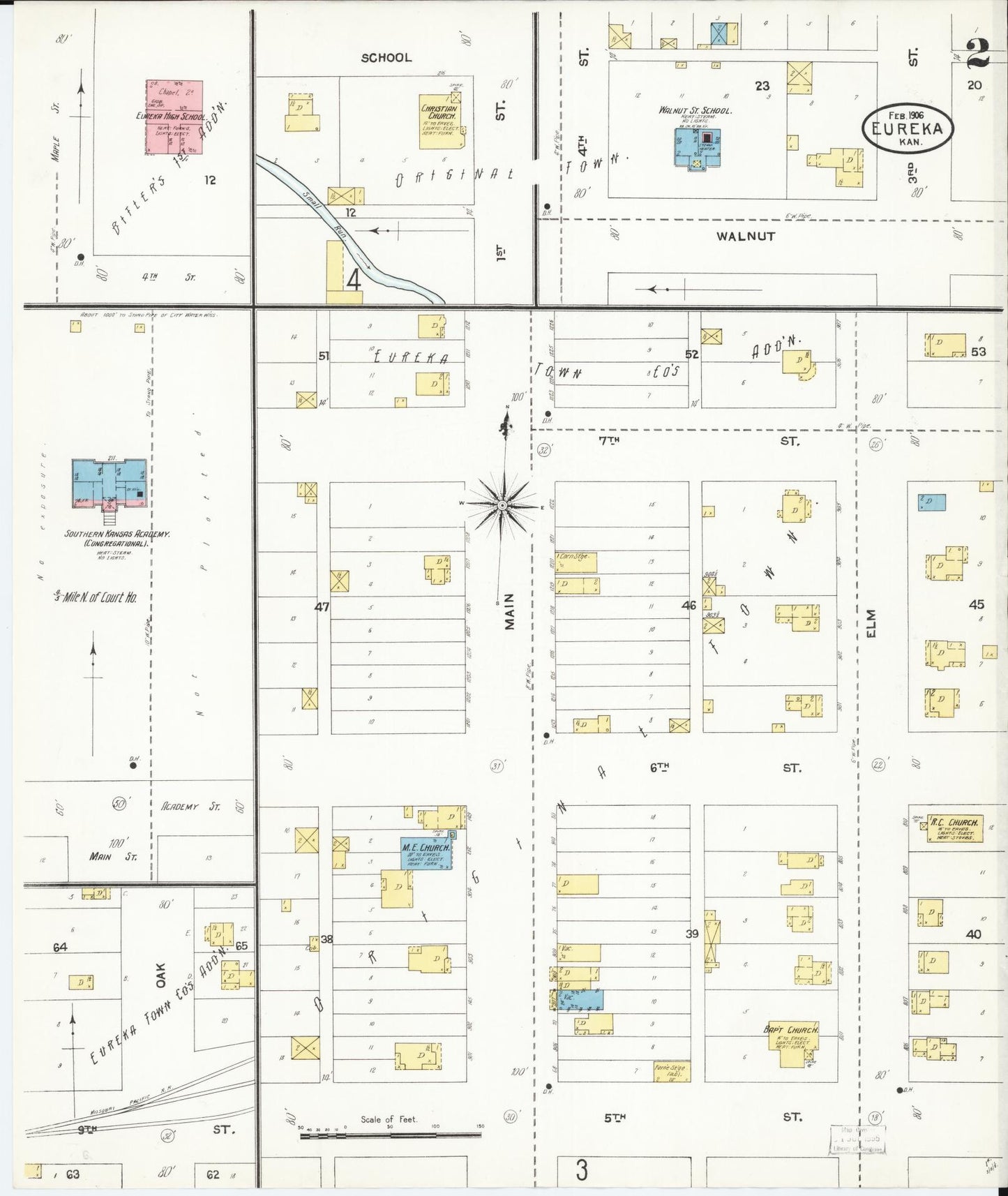 Sanborn Fire Insurance Map from Eureka, Greenwood County, Kansas (1906), Sheet #0002 - Historic Sanborn Fire Insurance Map Print, vintage old map wall art, antique decor, genealogy gift, Kansas Kansas map
