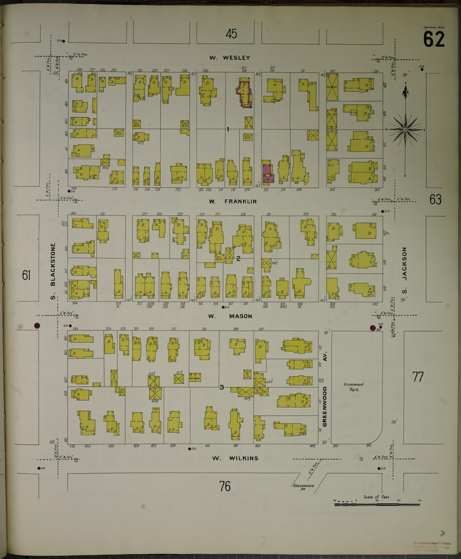 Sanborn Fire Insurance Map from Jackson, Jackson County, Michigan (1907), Sheet #0062 - Historic Sanborn Fire Insurance Map Print, vintage old map wall art, antique decor, genealogy gift, Michigan Michigan map