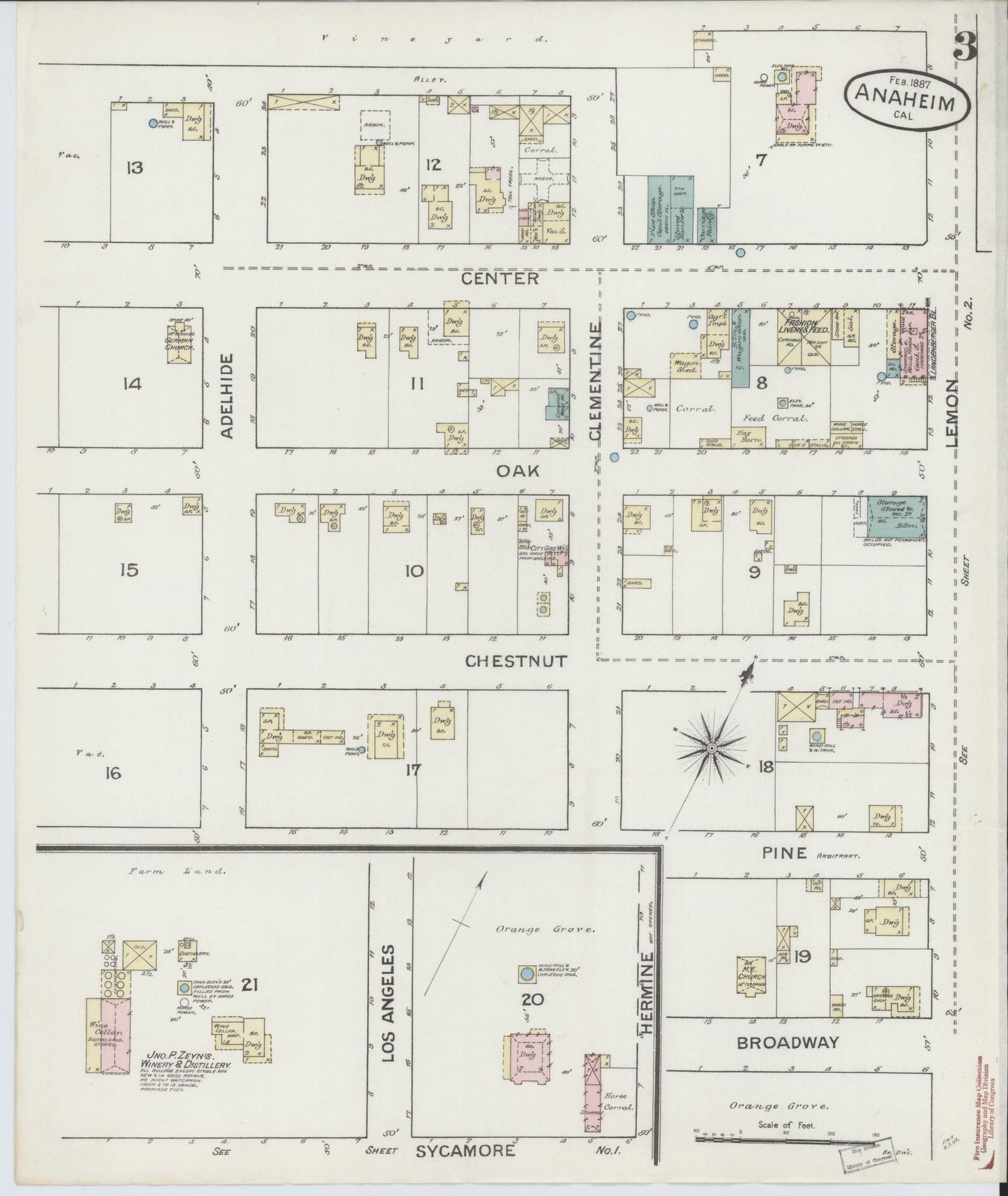 Sanborn Fire Insurance Map from Anaheim, Orange County, California (1887), Sheet #0003 - Historic Sanborn Fire Insurance Map Print, vintage old map wall art, antique decor, genealogy gift, California California map