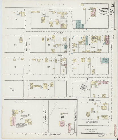 Sanborn Fire Insurance Map from Anaheim, Orange County, California (1887), Sheet #0003 - Historic Sanborn Fire Insurance Map Print, vintage old map wall art, antique decor, genealogy gift, California California map