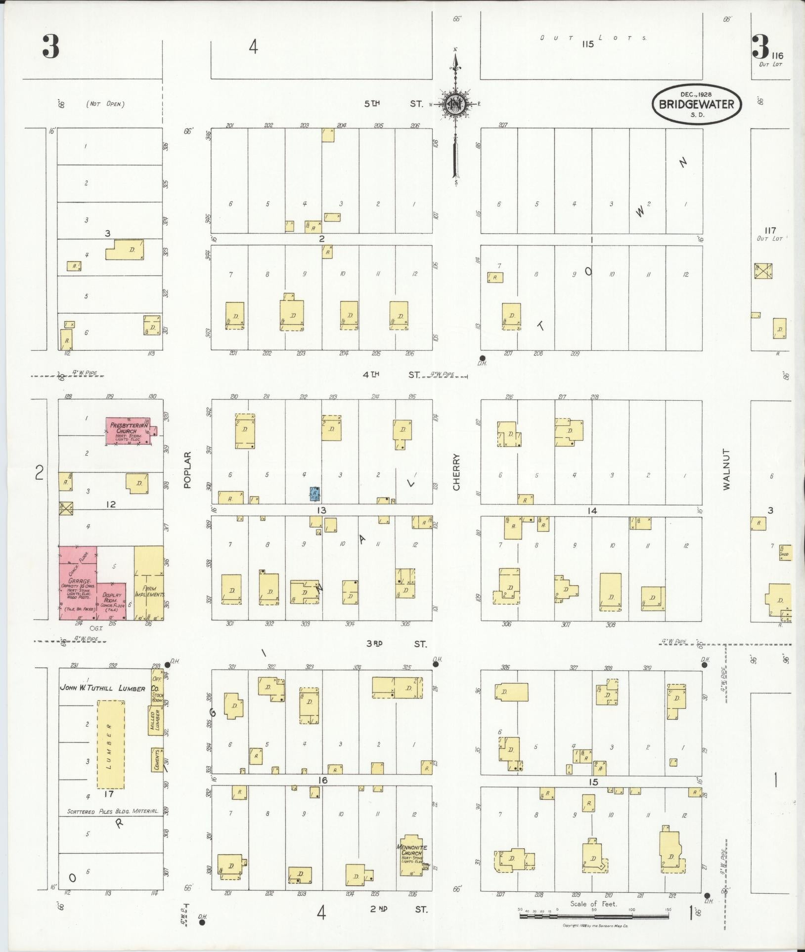 Sanborn Fire Insurance Map from Bridgewater, McCook County, South Dakota (1928), Sheet #0003 - Historic Sanborn Fire Insurance Map Print, vintage old map wall art, antique decor, genealogy gift, South Dakota South Dakota map