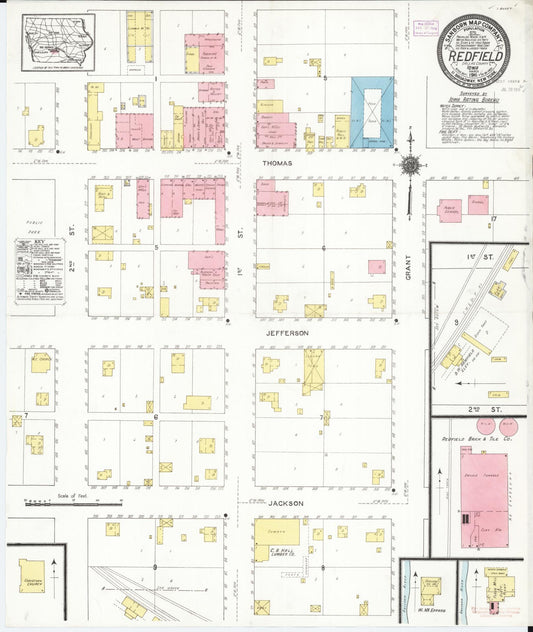 Sanborn Fire Insurance Map from Redfield, Dallas County, Iowa (1916), Sheet #0001 - Historic Sanborn Fire Insurance Map Print, vintage old map wall art