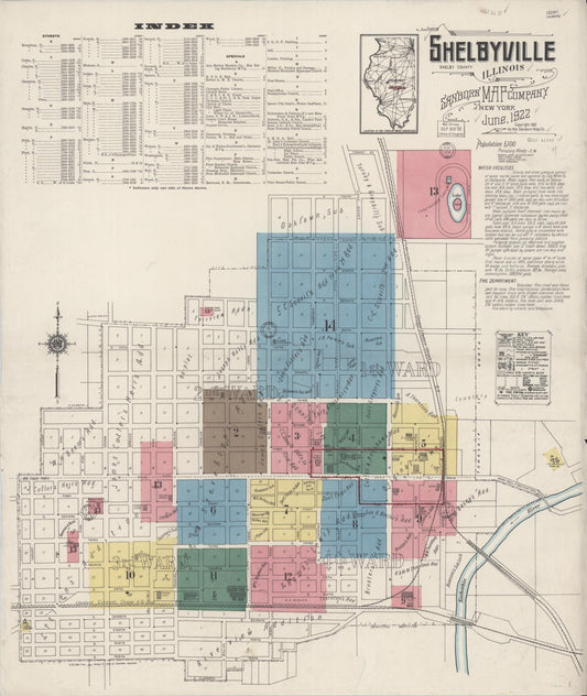 Sanborn Fire Insurance Map from Shelbyville, Shelby County, Illinois (1922), Sheet #0001 - Historic Sanborn Fire Insurance Map Print, vintage old map wall art, antique decor, genealogy gift, Illinois Illinois map