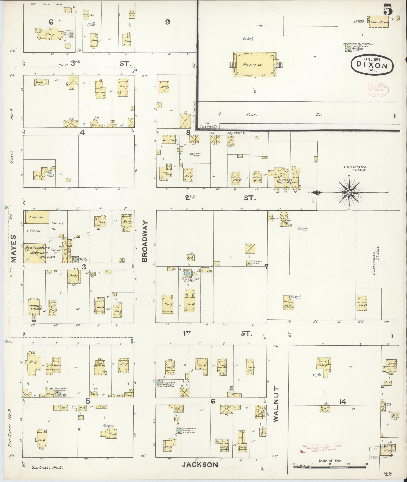 Sanborn Fire Insurance Map from Dixon, Solano County, California (1891), Sheet #0005 - Complete Map Set gallery image, historic Sanborn map, vintage wall art, California California